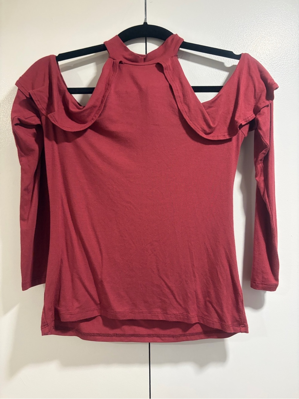 Polly & Esther Rose Red Cold-Shoulder Long Sleeve Top